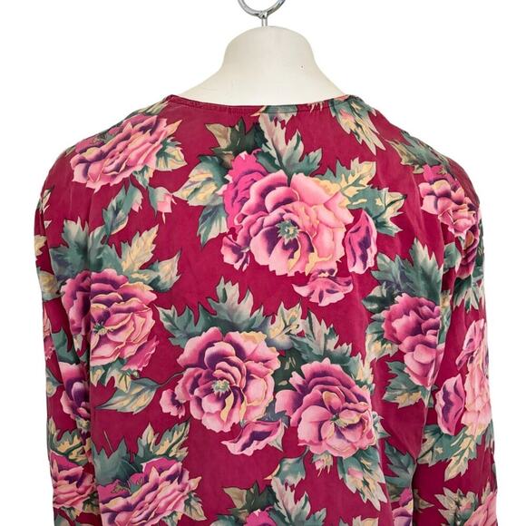 VTG VICTORIA'S SECRET Gold Label Pure Silk Floral Nightshirt Dress in Red SZ 10 - Picture 5 of 9